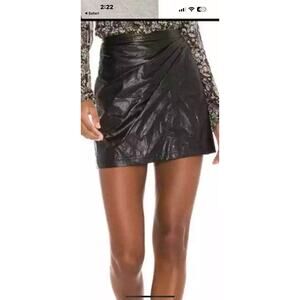 Free People Women's Fake Out Wrap Skirt Black Faux Leather NWT $78 Size 2 Sexy